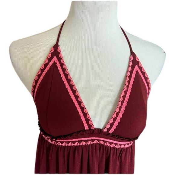 Womens Express Petite Contrast Embroidered Trim Halter Maxi Dress - Sz XS - Picture 3 of 5